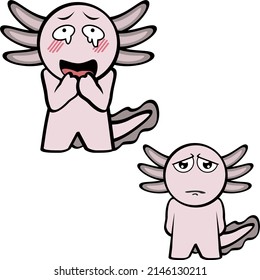 axolotl cartoon kawaii expressions pack in vector format