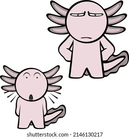 axolotl cartoon kawaii expressions pack in vector format