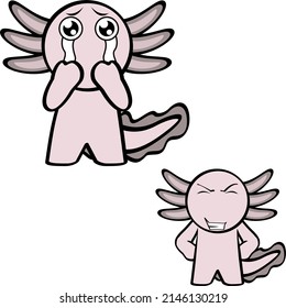 axolotl cartoon kawaii expressions pack in vector format