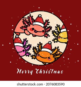 Axolotl Celebrating Christmas. Merry Christmas Vector Illustration