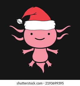 Axolotl Christmas Santa Hat Illustration