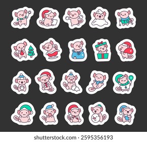 Axolotl christmas set featuring adorable characters with santa hat, winter hat, snowball fights, festive gifts, holiday decorations, sledding fun, candy canes, cozy scarves and joyful winter moments