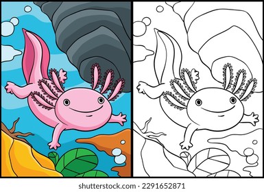 Axolotl Coloring Page Colored Illustration