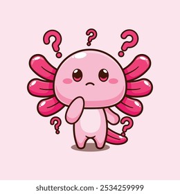 Axolotl es confuso. Ilustración vectorial de personajes de dibujos animados de mascotas. Elemento de diseño para póster, folleto, Web, mascota, pegatina, logotipo e ícono.