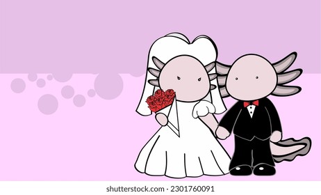 axolotl couple married cartoon background illustration in vector format