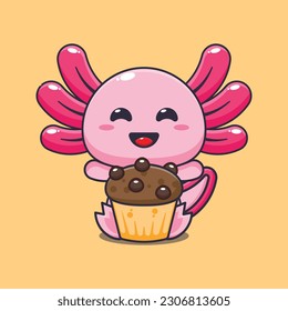 axolotl with cup cake cartoon vector illustration.
Vector cartoon Illustration suitable for poster, brochure, web, mascot, sticker, logo and icon.