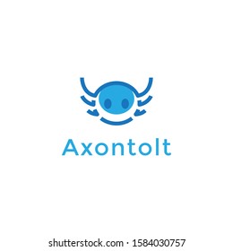 Axolotl cute logo monoline with blue theme and white background. vector isolated.