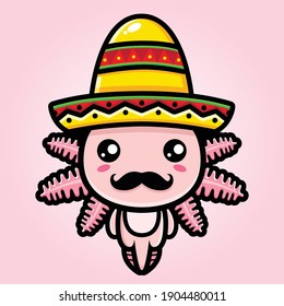 axolotl lindo estilo sombrero mexicano