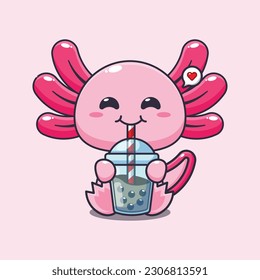 axolotl drink boba milk tea cartoon vector illustration.
Vector cartoon Illustration suitable for poster, brochure, web, mascot, sticker, logo and icon.