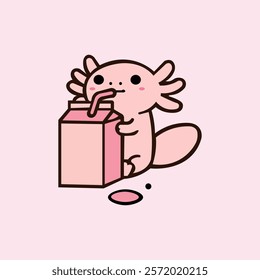 Axolotl Drink Milk Vector Design