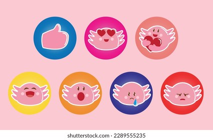Axolotl faces as social media reactions icons