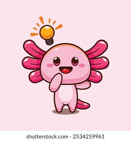 Axolotl ter uma ideia. mascote desenho animado personagem vetor ilustração. elemento de design para cartaz, brochura, web, mascote, adesivo, logotipo e ícone.