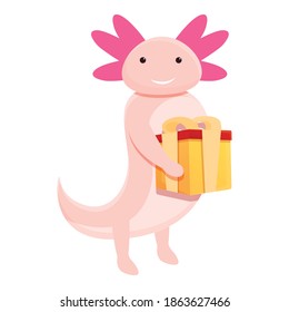 icono de la caja de regalo de Axolotl. Caricatura de axolotl caja de regalo icono vector para diseño web aislado en fondo blanco