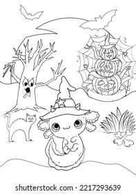 Axolotl Halloween Coloring Page For Kids
