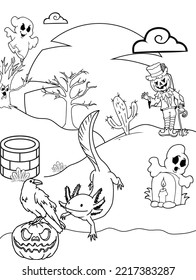 Axolotl Halloween Coloring Page for Kids