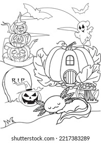 Axolotl Halloween Coloring Page for Kids