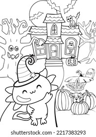 Axolotl Halloween Coloring Page for Kids