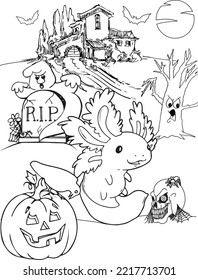 Axolotl Halloween Coloring Page for Kids