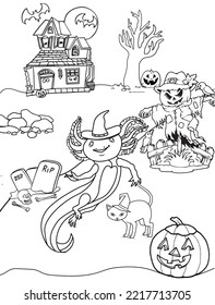 Axolotl Halloween Coloring Page for Kids