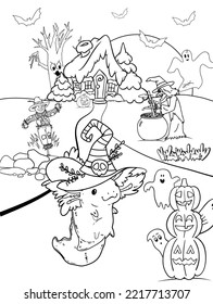 Axolotl Halloween Coloring Page for Kids
