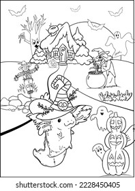 Axolotl Halloween coloring page for kids