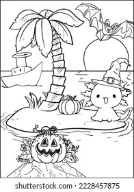 Axolotl Halloween Coloring Page for kids