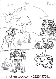 Axolotl Halloween Coloring Page for kids