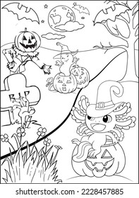 Axolotl Halloween Coloring Page for kids