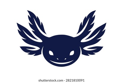Axolotl head silhouette with large feathery gills minimalist