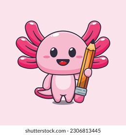 axolotl holding pencil cartoon vector illustration.
Vector cartoon Illustration suitable for poster, brochure, web, mascot, sticker, logo and icon.