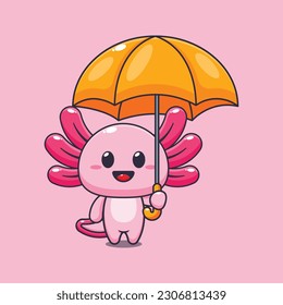 axolotl holding umbrella cartoon vector illustration.
Vector cartoon Illustration suitable for poster, brochure, web, mascot, sticker, logo and icon.