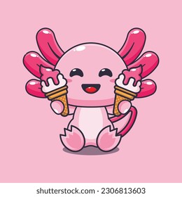 axolotl with ice cream cartoon vector illustration.
Vector cartoon Illustration suitable for poster, brochure, web, mascot, sticker, logo and icon.