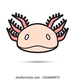 Icono Axolotl en color. Símbolo escalable. Delgado contorno en negro. Ilustración vectorial para uso en web, aplicaciones móviles, medios impresos y logotipo.