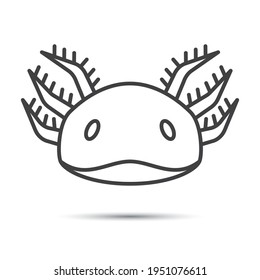 Icono de Axolotl. Símbolo escalable. Delgado contorno en negro. Ilustración vectorial para uso en web, aplicaciones móviles, medios impresos y logotipo.