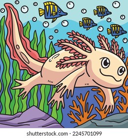 Axolotl Marine Animal Colored Cartoon Illustration