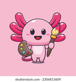 axolotl painter cartoon vector illustration.
Vector cartoon Illustration suitable for poster, brochure, web, mascot, sticker, logo and icon.