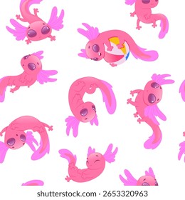 Axolotl. seamless pattern with axolotl in cartoon style