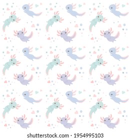 Axolotl seamless pattern. Cute design for kids digital paper, textile, wrapping paper, fabric