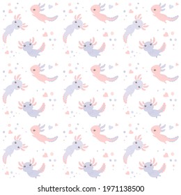 Axolotl seamless pattern. Cute design for kids digital paper, textile, wrapping paper, fabric