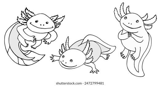 axolotl set of vector images  colorig page