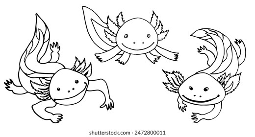 axolotl set of vector images  colorig page