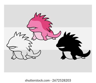 Axolotl, Axolotl Silhueta, Animal, Desenho Animado, Crianças, Axolotl Rosa, clipart, Contorno, vetor, 