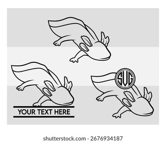 Axolotl, Axolotl Silhouette, animais fofos, Axolotl rosa, Bebê animal, Crianças Png, Axolotl Monograma, Dividir Monograma, Monograma Círculo, contorno, clipart,