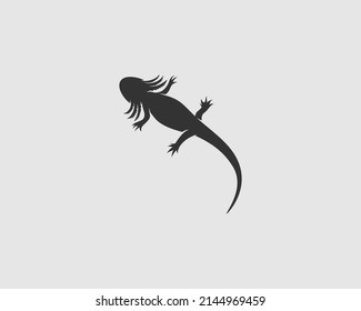 Axolotl Silhouette on White Background. Isolated Vector Animal Template for Logo Company, Icon, Symbol etc