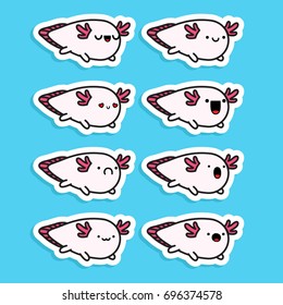 Axolotl stickers. Different emoji.