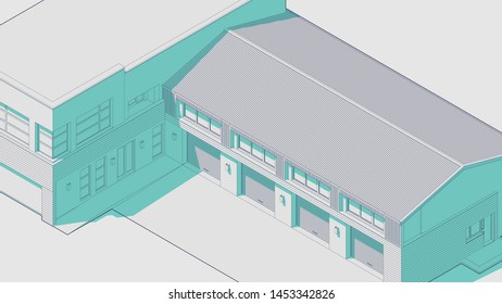 Axonometric automobile repair shop. Architectural blueprint.