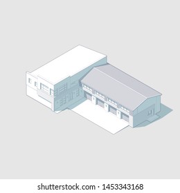 Axonometric automobile repair shop. Architectural blueprint.