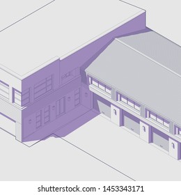 Axonometric automobile repair shop. Architectural blueprint.