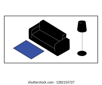 axonometric furniture in a room