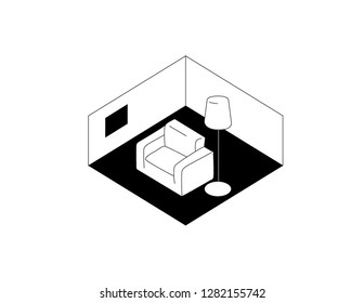 axonometric furniture in a room
